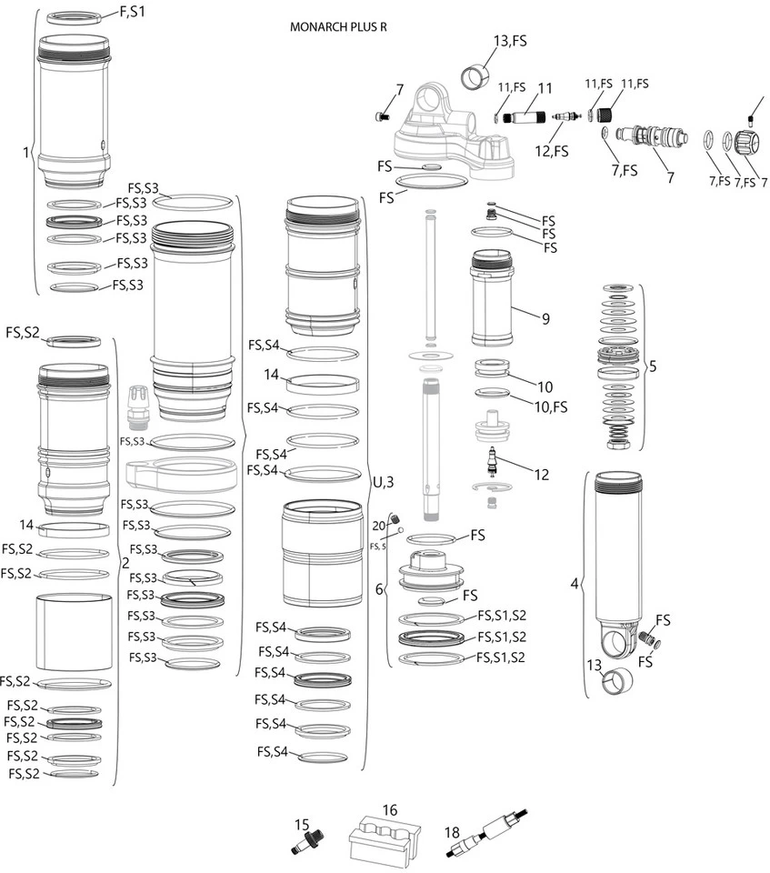 ROCKSHOX Piezas De Repuesto Monarch Plus R (B1-B4 / 2014-2020) 3 ROCKSHOX Piezas De Repuesto Monarch Plus R (B1-B4 / 2014-2020)